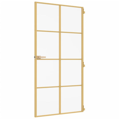 Binnendeur smal 102,5x201,5 cm gehard glas en aluminium goud