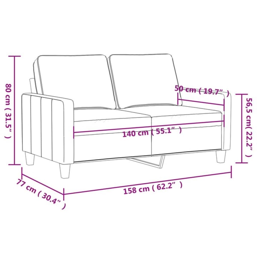 Tweezitsbank 140 cm stof lichtgrijs