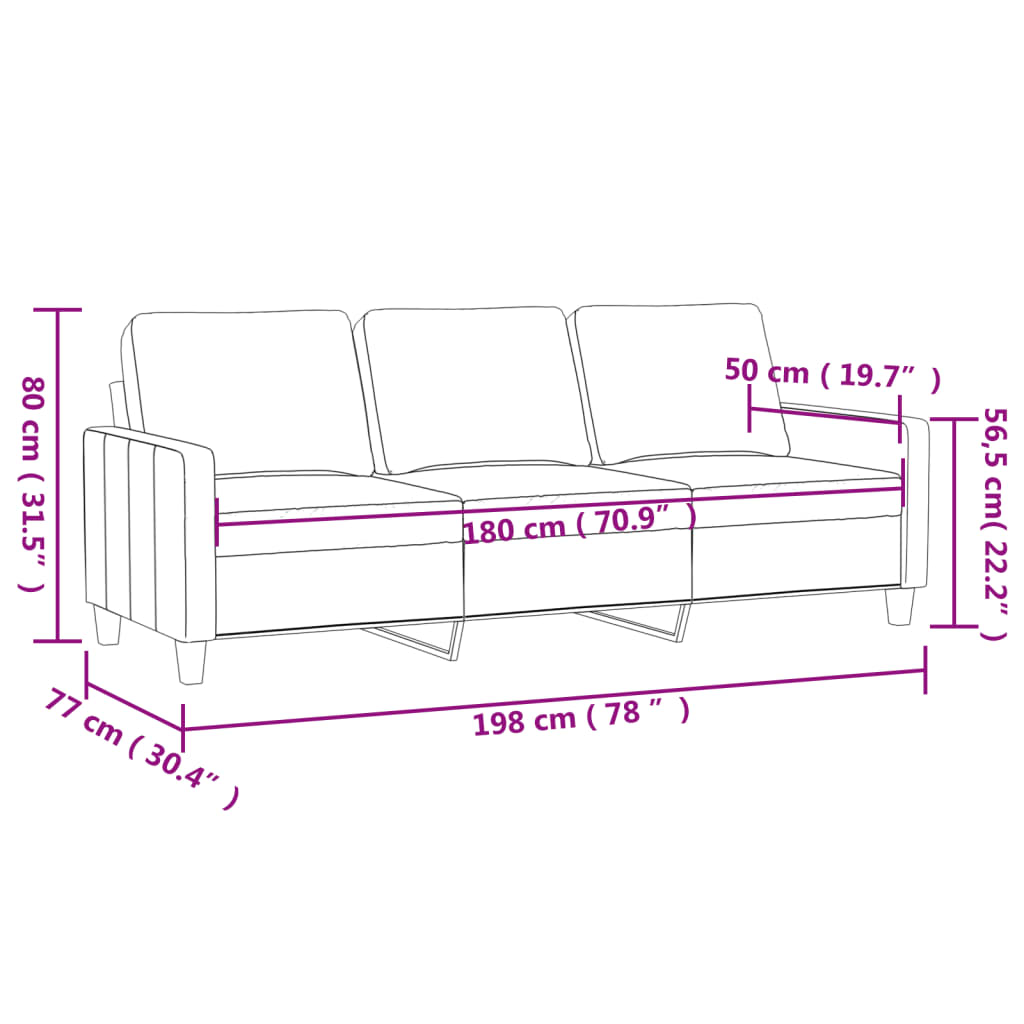 Driezitsbank 180 cm stof crèmekleurig