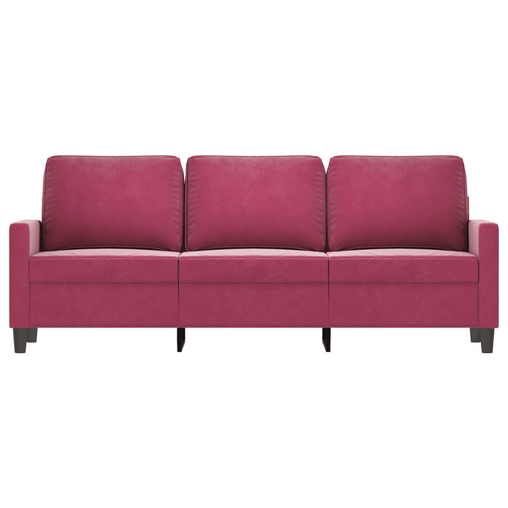 Driezitsbank 180 cm fluweel wijnrood