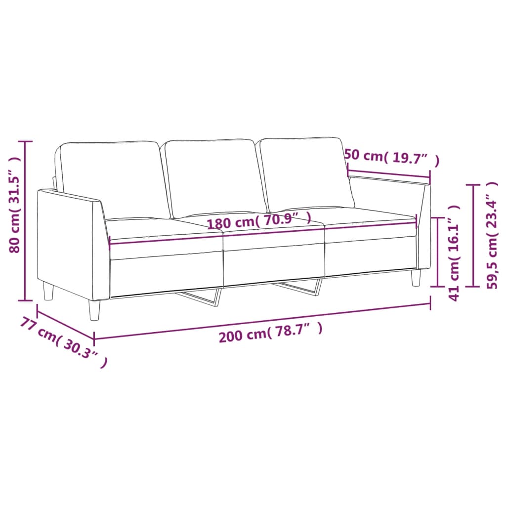 Driezitsbank 180 cm kunstleer crèmekleurig
