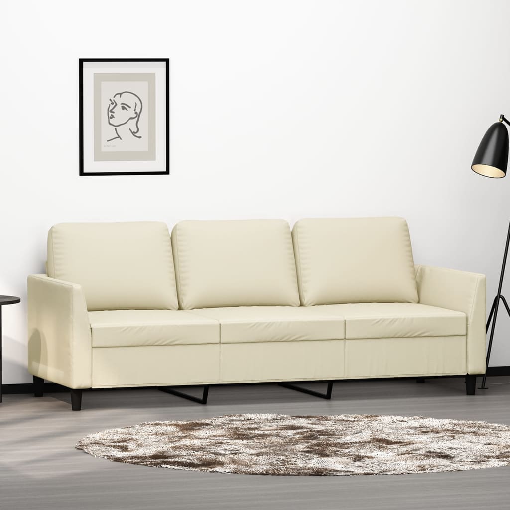 Driezitsbank 180 cm kunstleer crèmekleurig