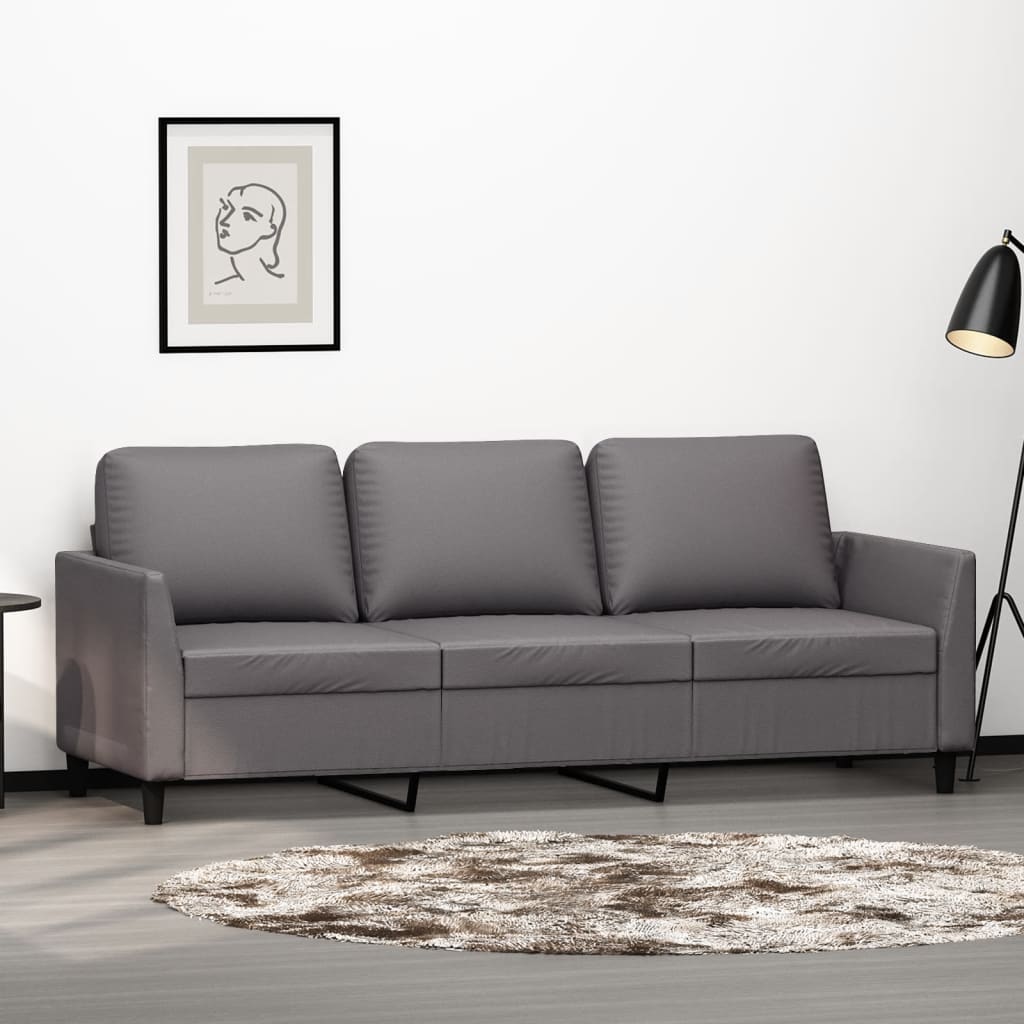 Driezitsbank 180 cm kunstleer grijs