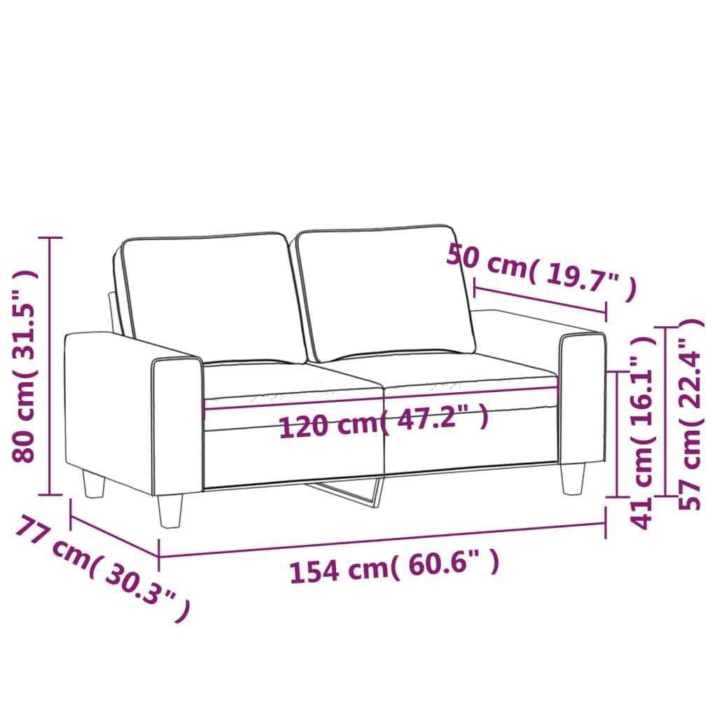 Tweezitsbank 120 cm stof crèmekleurig