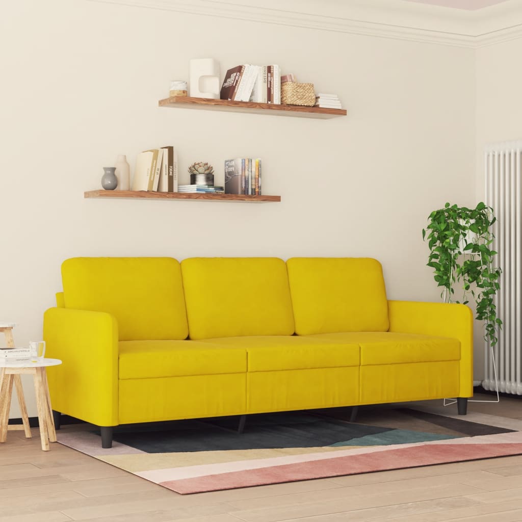 Driezitsbank 180 cm fluweel geel