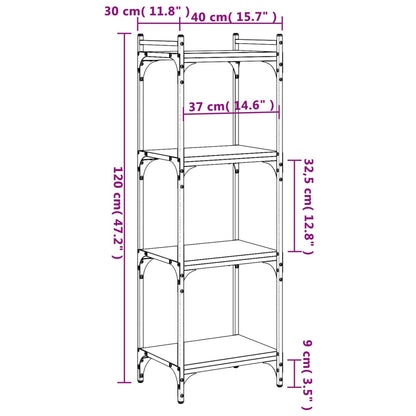 Boekenkast 4-laags 40x30x120 cm bewerkt hout gerookt eikenkleur