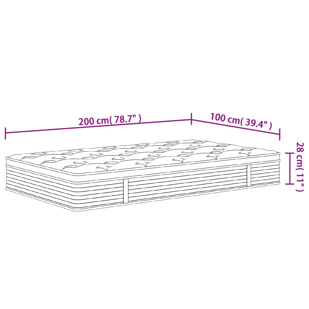 Pocketveringmatras middelhard 100x200 cm