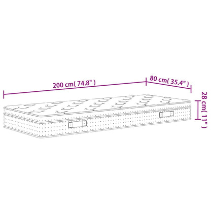 Pocketveringmatras middelhard 80x200 cm