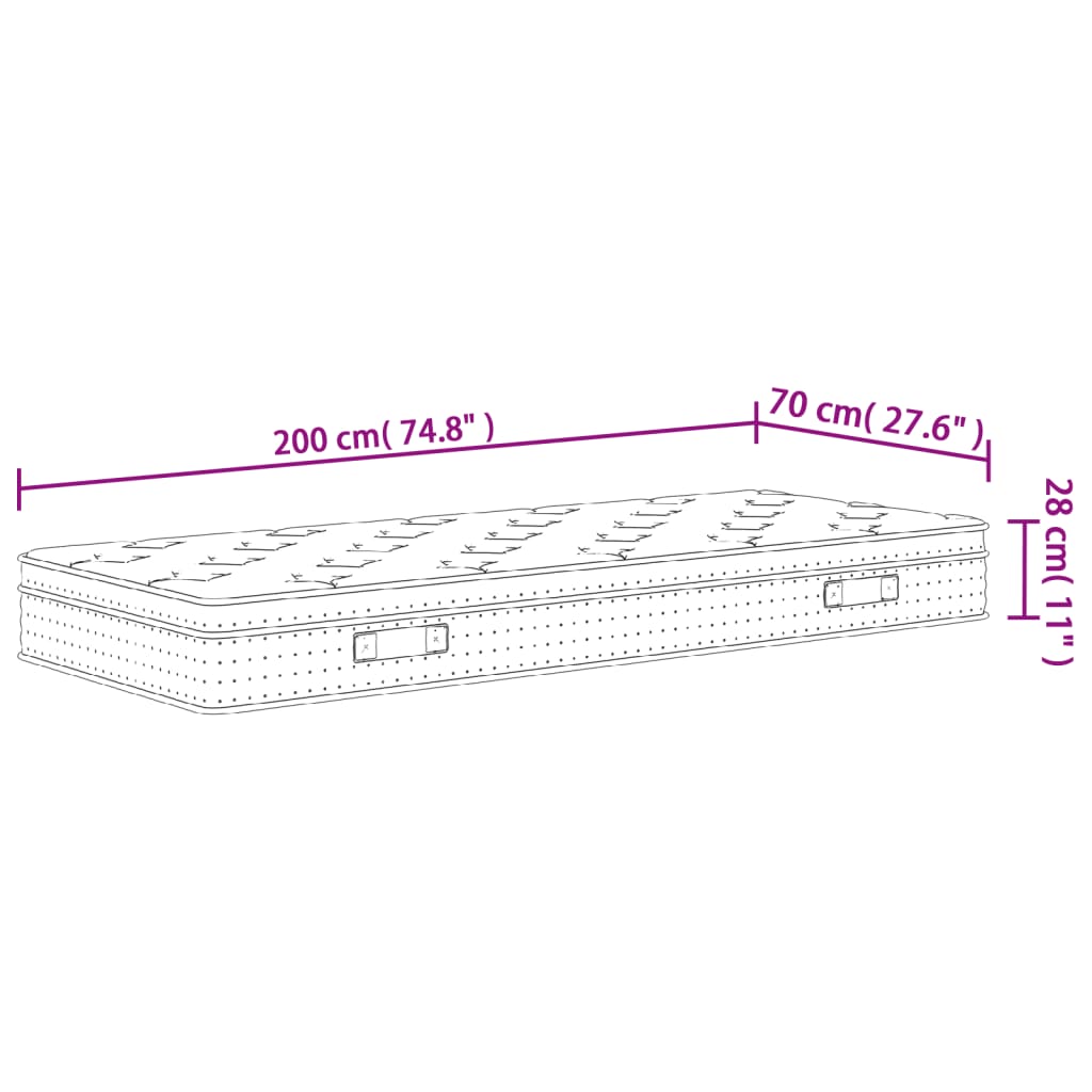 Pocketveringmatras middelhard 70x200 cm