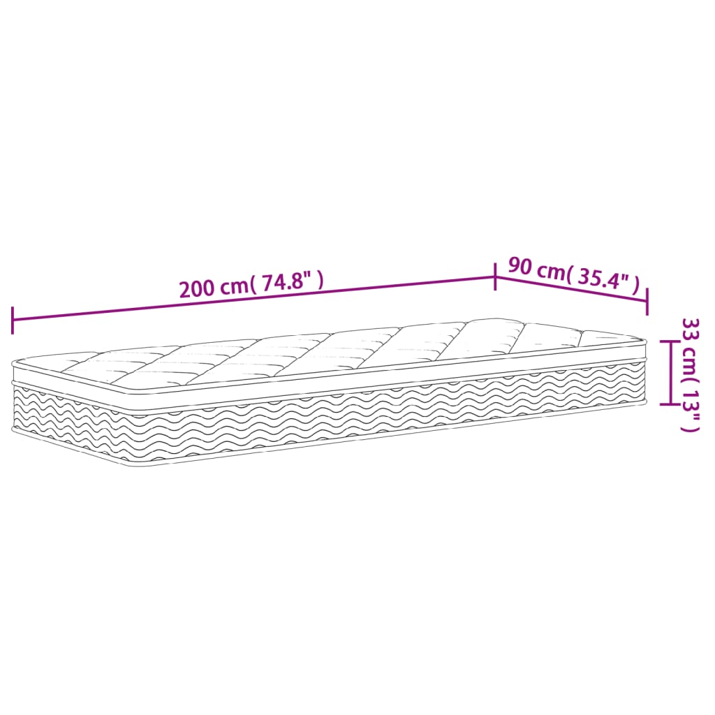 Pocketveringmatras middelhard-plus 90x200 cm
