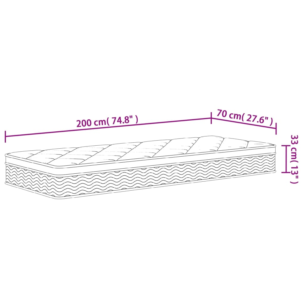 Pocketveringmatras middelhard-plus 70x200 cm
