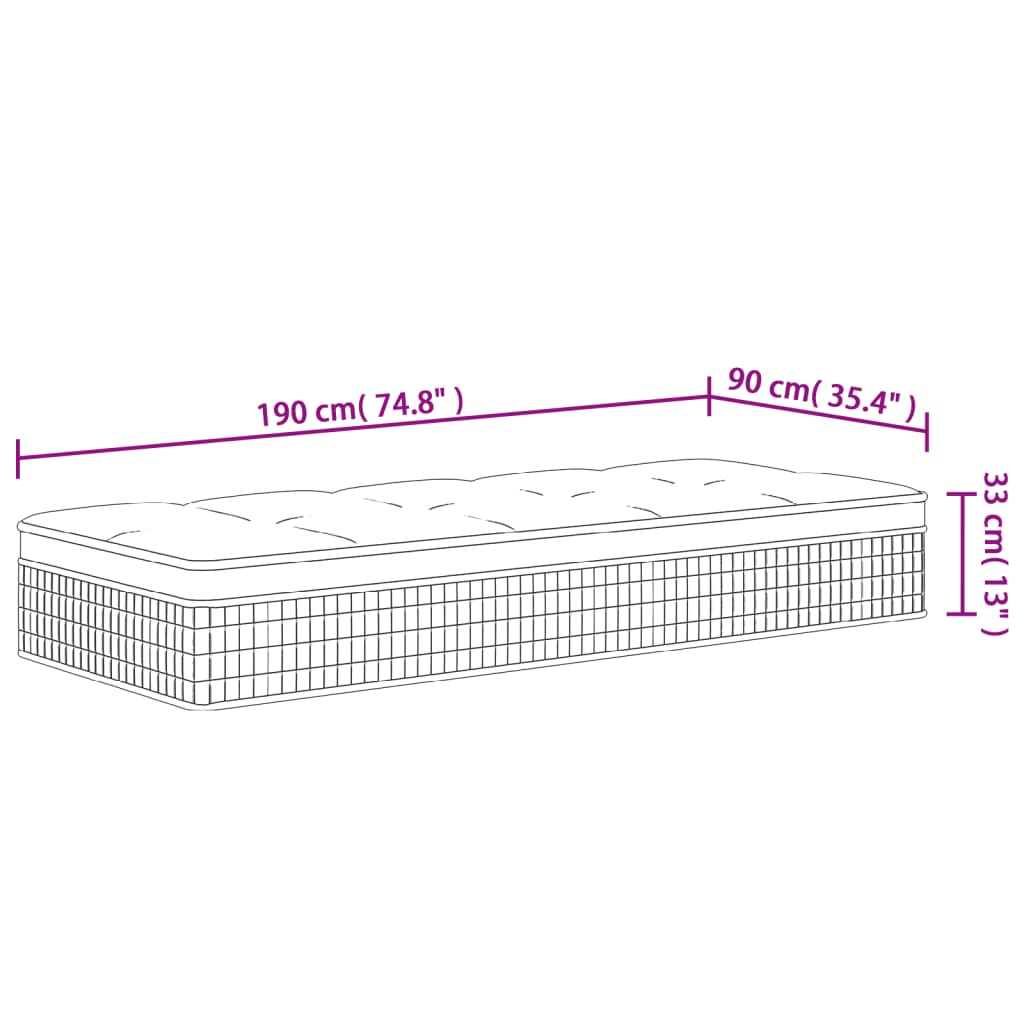Pocketveringmatras middelhard-plus 90x190 cm Single Size