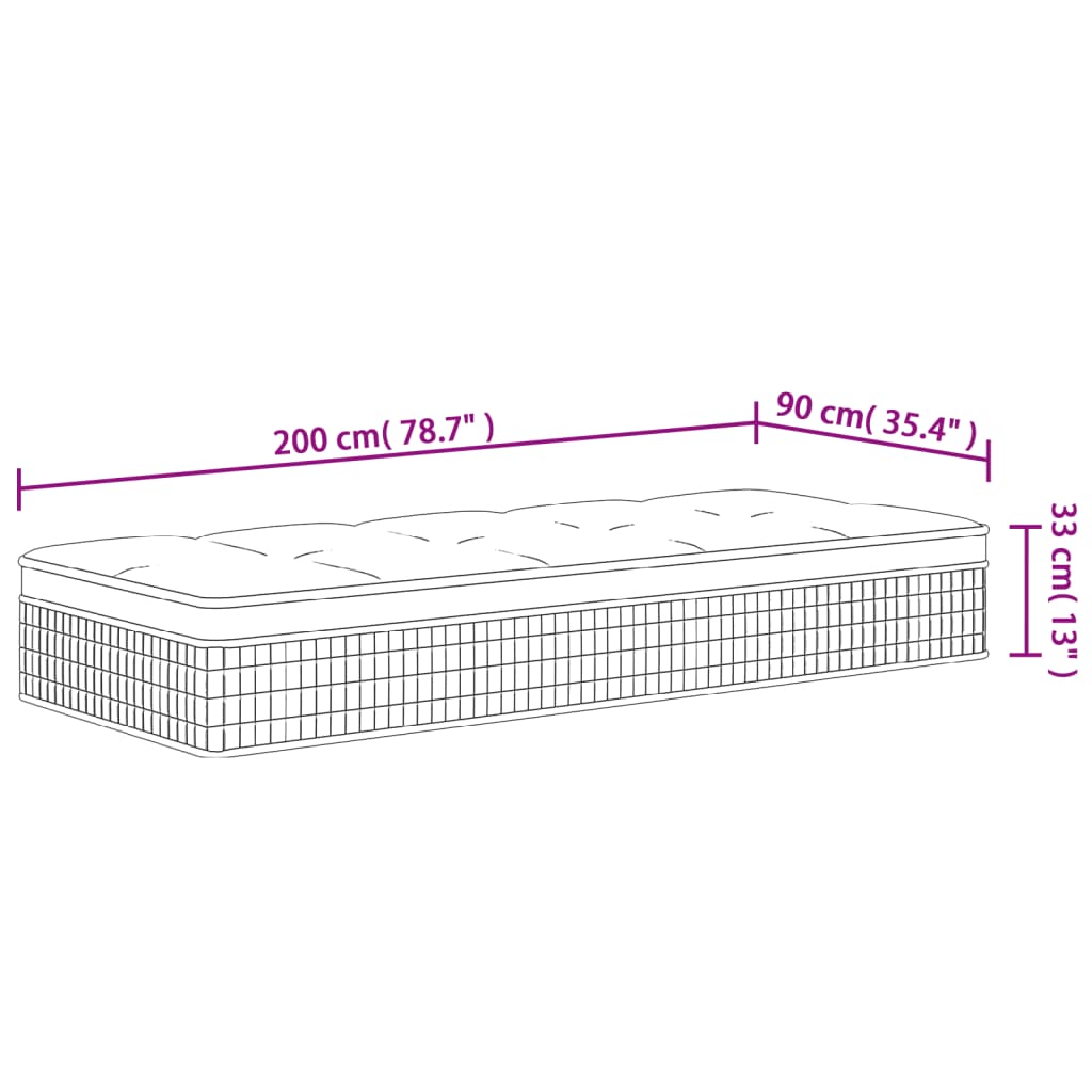Pocketveringmatras middelhard-plus 90x200 cm