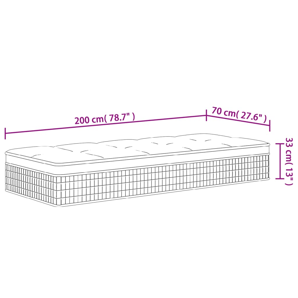 Pocketveringmatras middelhard-plus 70x200 cm