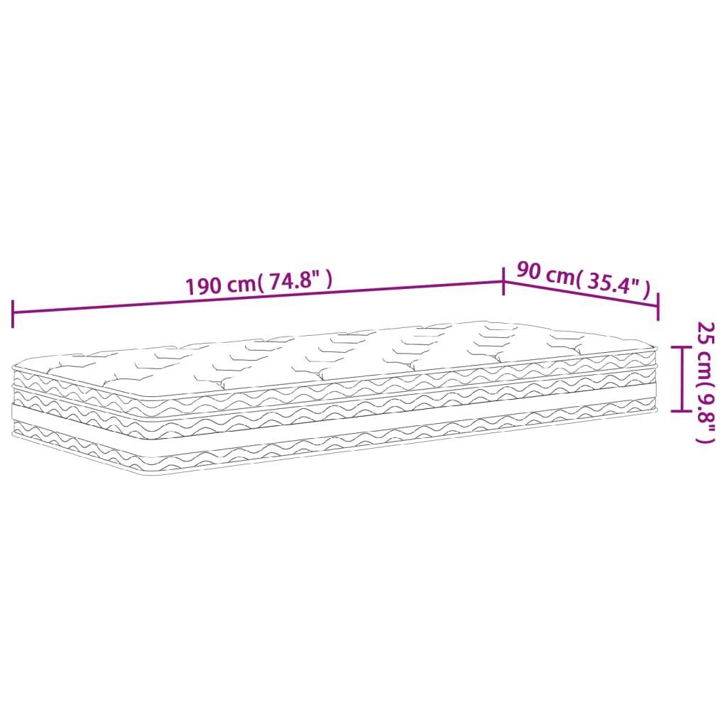 Pocketveringmatras middelhard 90x200 cm superkingsize