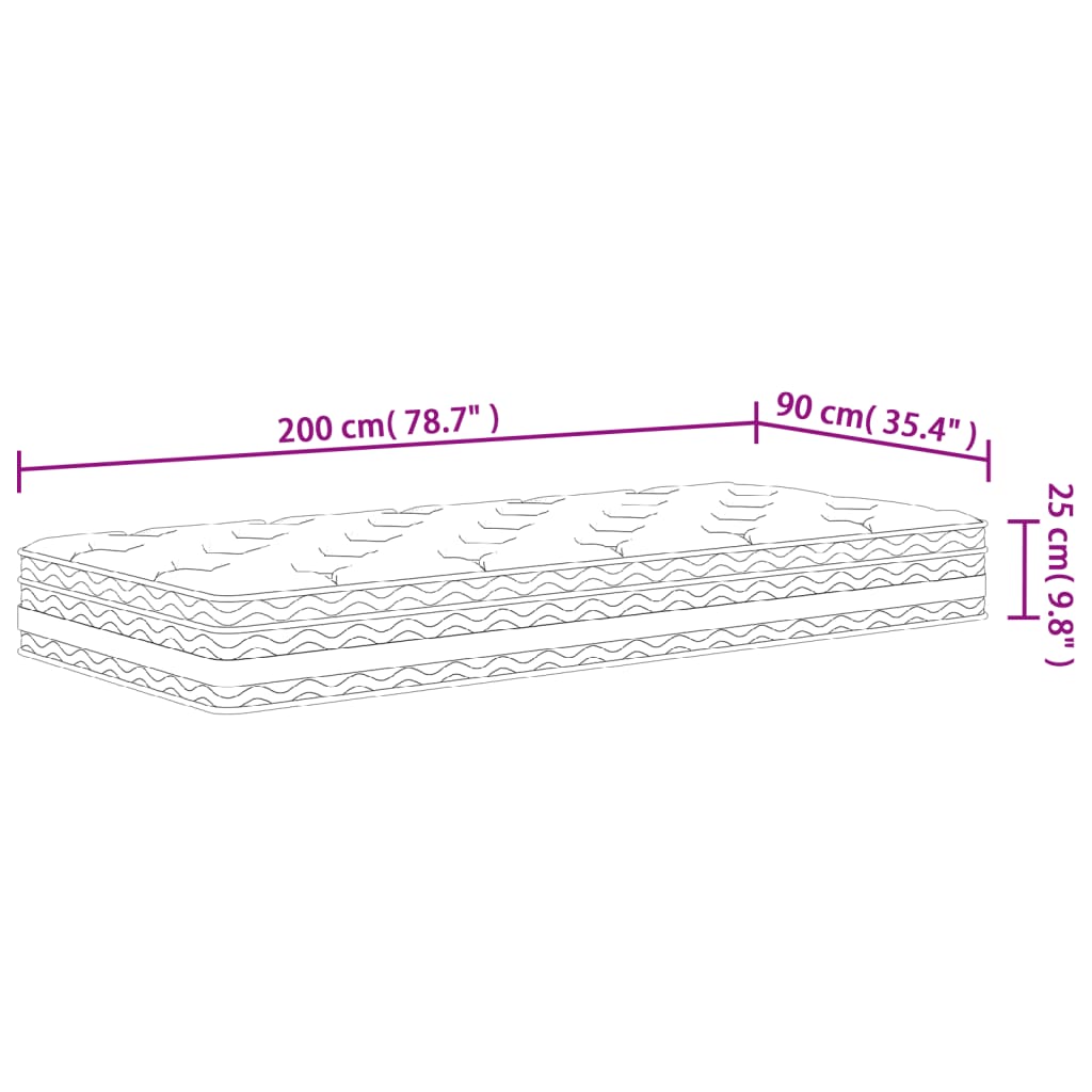 Pocketveringmatras middelhard 90x200 cm