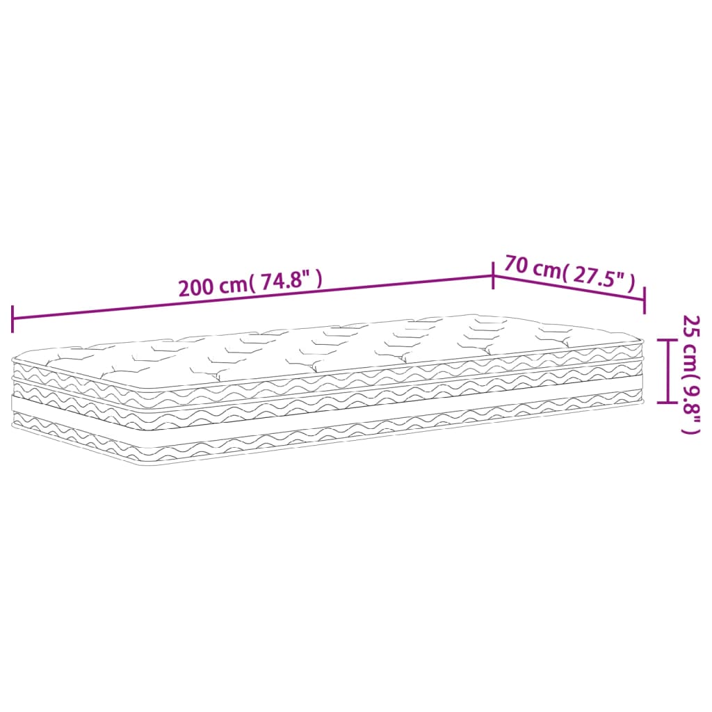 Pocketveringmatras middelhard 70x200 cm