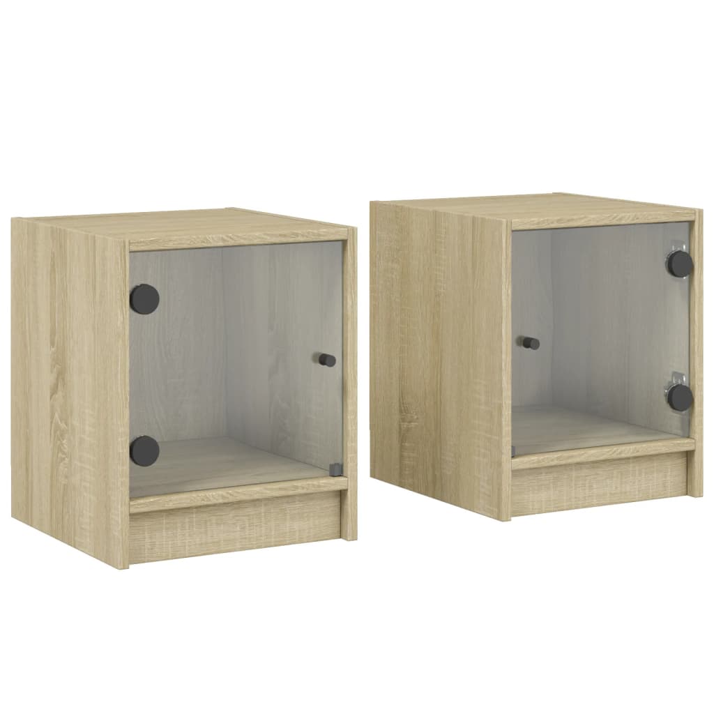 Nachtkastjes met glazen deuren 2 st 35x37x42 cm sonoma eiken
