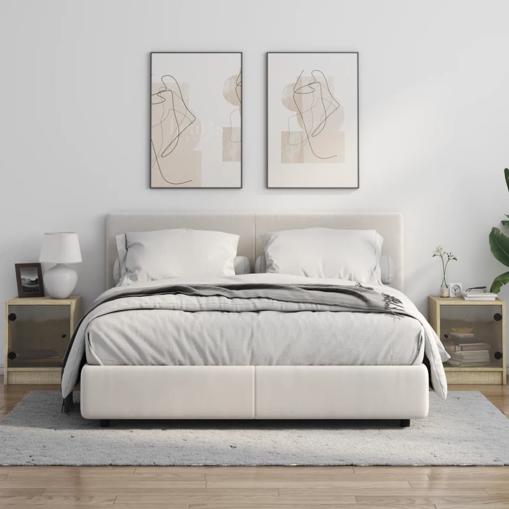 Nachtkastjes met glazen deuren 2 st 35x37x42 cm sonoma eiken