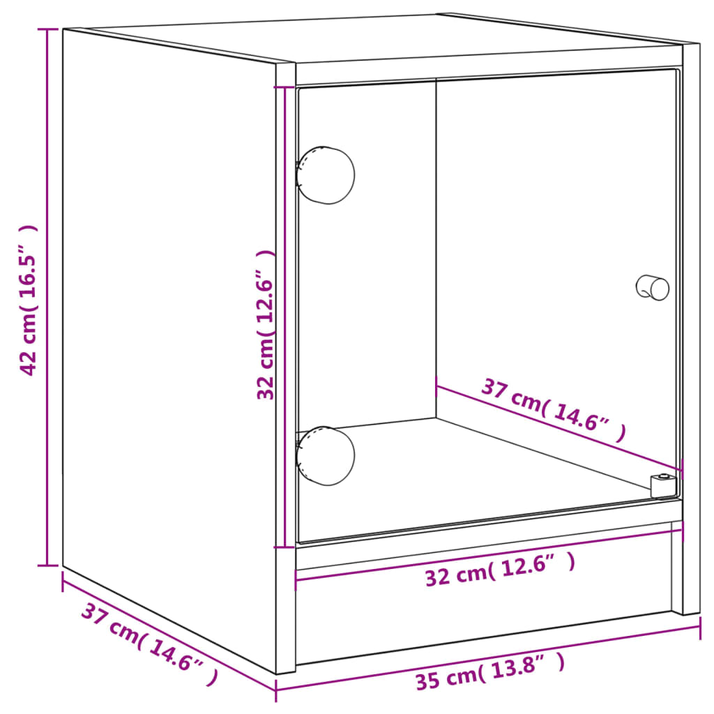 Nachtkastjes met glazen deuren 2 st 35x37x42 cm sonoma eiken