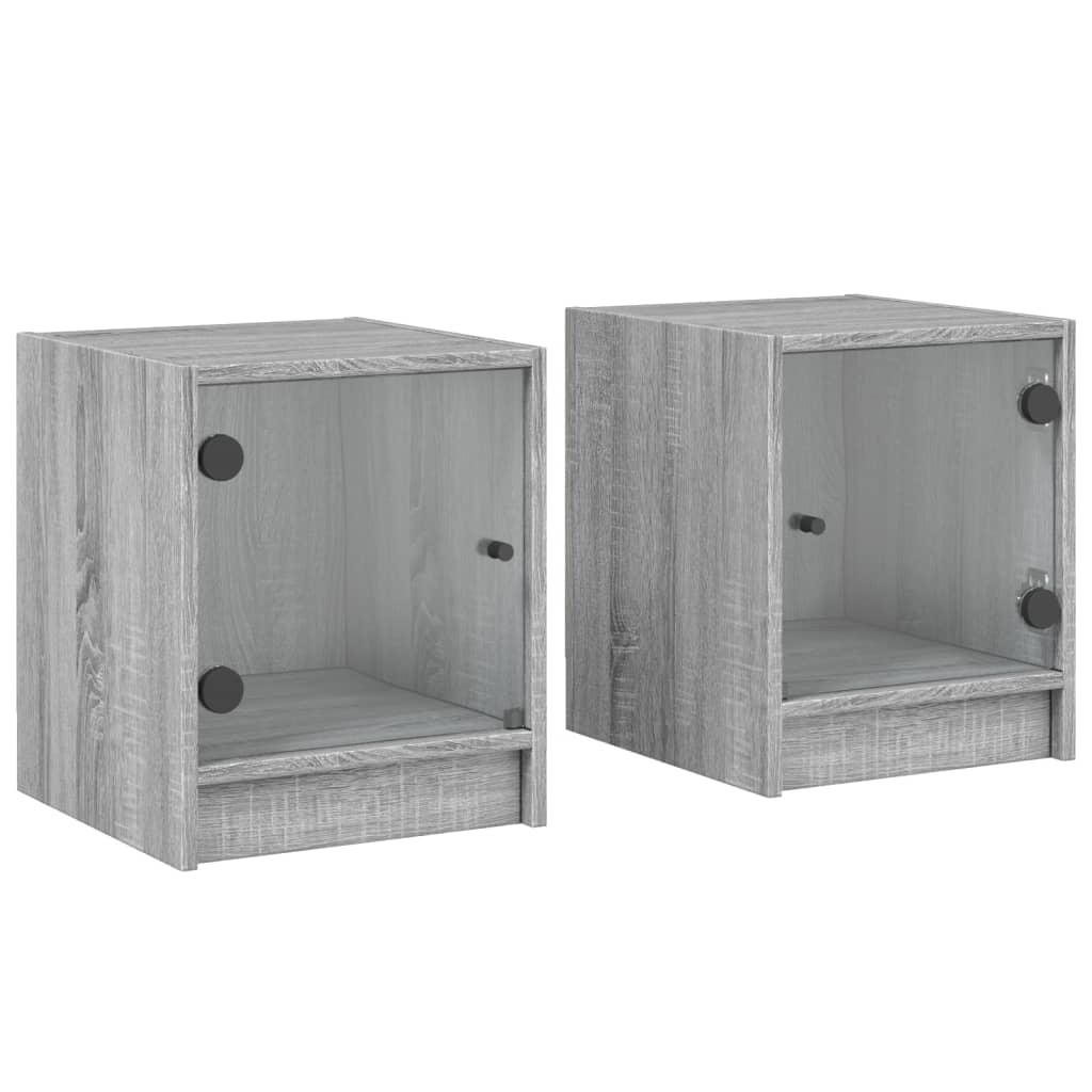 Nachtkastjes met glazen deuren 2 st 35x37x42 cm grijs sonoma