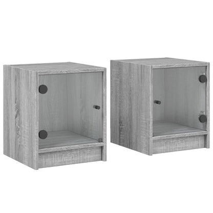 Nachtkastjes met glazen deuren 2 st 35x37x42 cm grijs sonoma