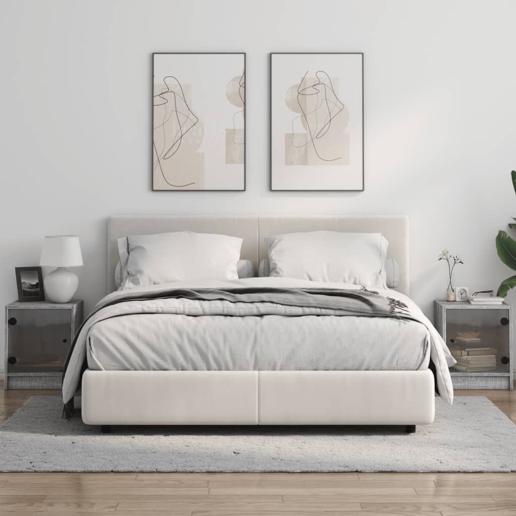 Nachtkastjes met glazen deuren 2 st 35x37x42 cm grijs sonoma
