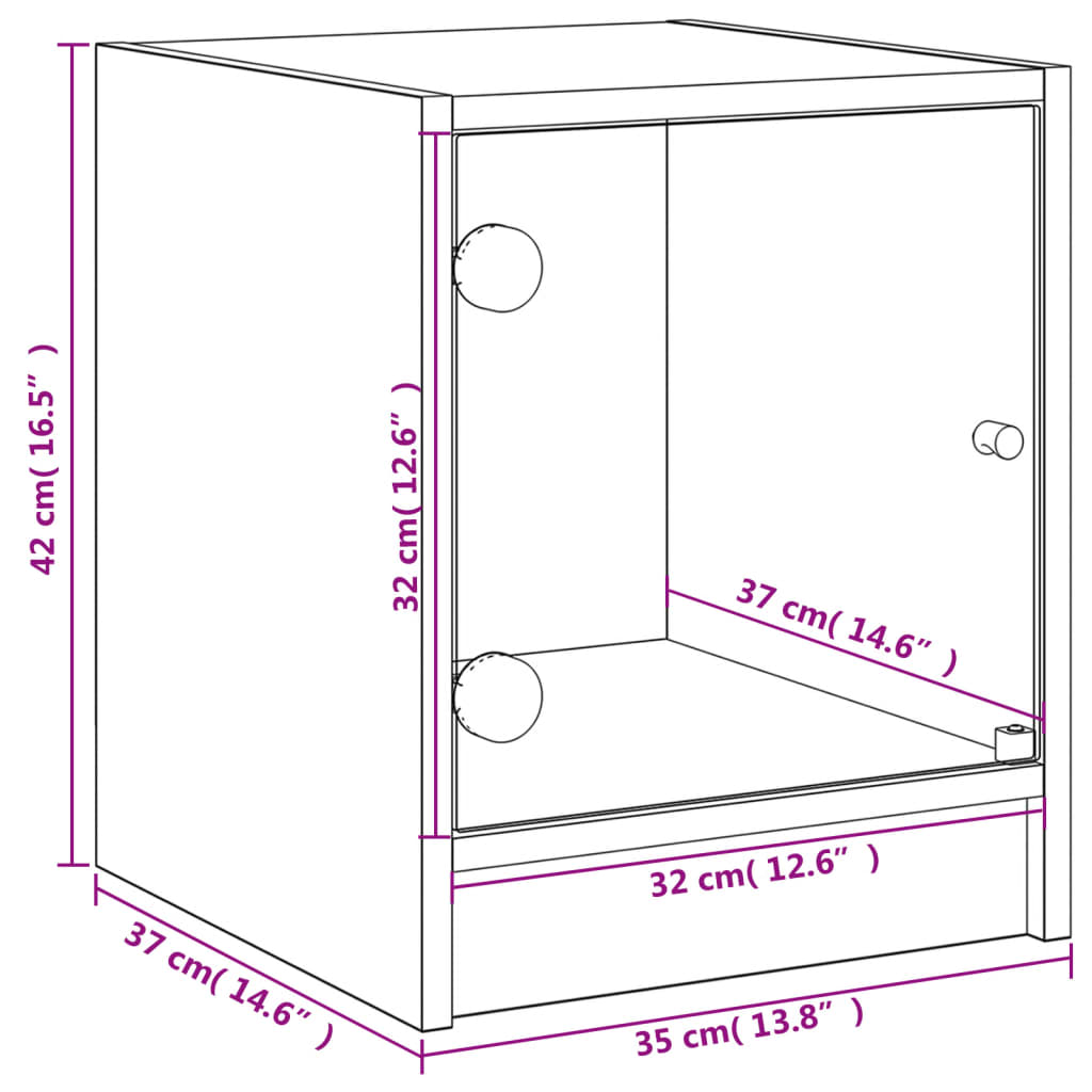 Nachtkastjes met glazen deuren 2 st 35x37x42 cm grijs sonoma