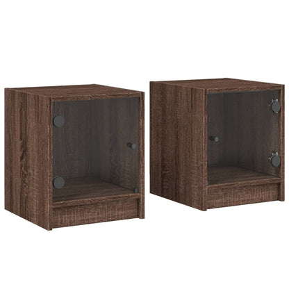 Nachtkastjes met glazen deuren 2 st 35x37x42 cm bruineikenkleur