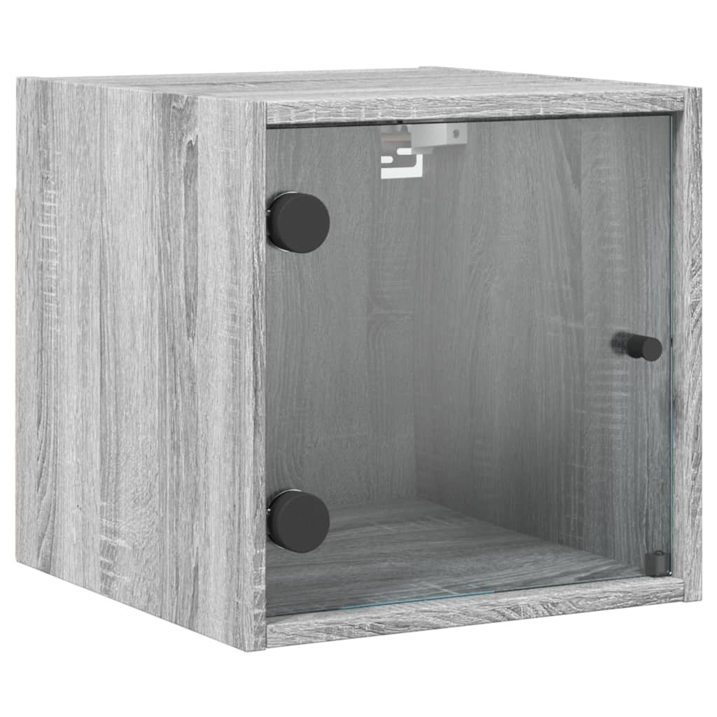 Nachtkastje met glazen deur 35x37x35 cm grijs sonoma eikenkleur