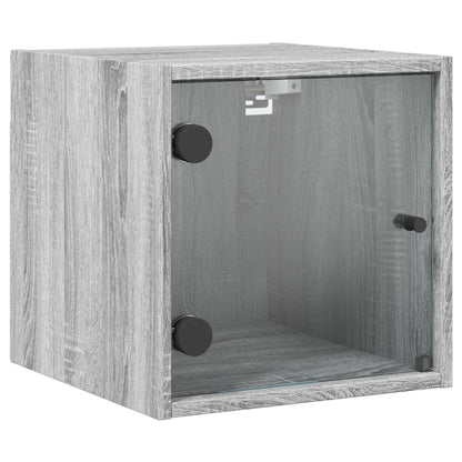 Nachtkastje met glazen deur 35x37x35 cm grijs sonoma eikenkleur