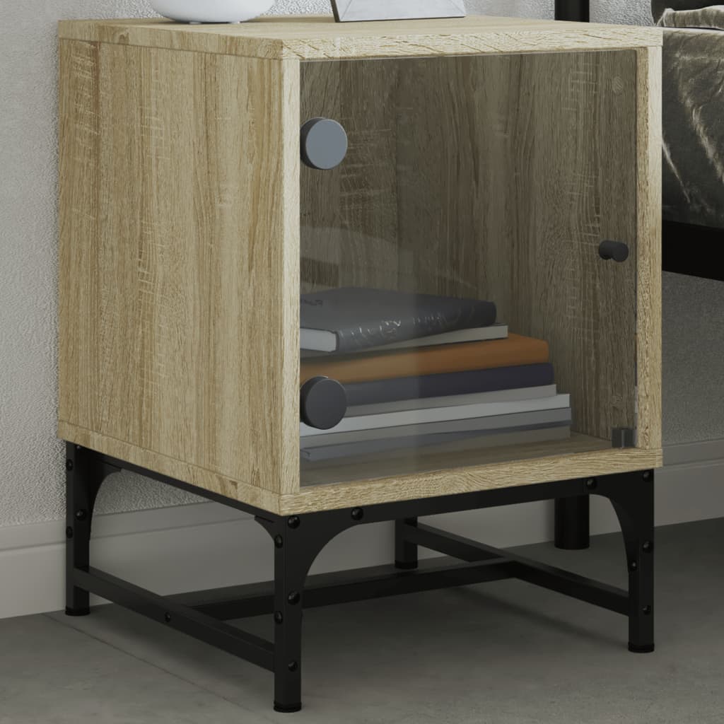 Nachtkastjes met glazen deuren 2 st 35x37x50 cm sonoma eiken