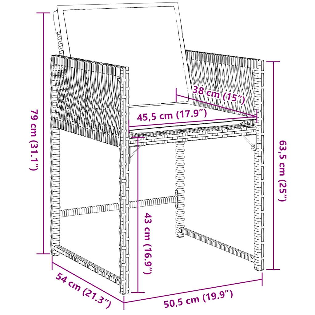Tuinstoelen 4 st met kussens poly rattan zwart