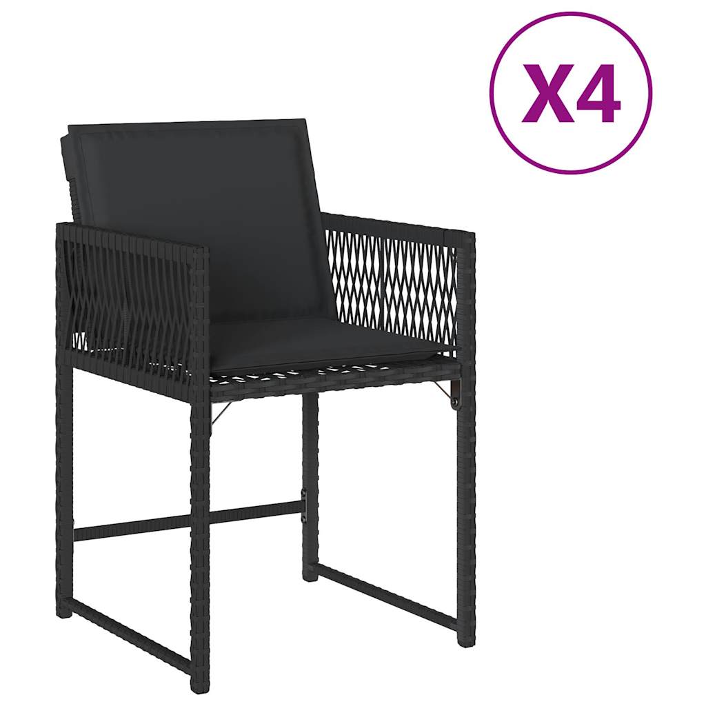 Tuinstoelen 4 st met kussens poly rattan zwart
