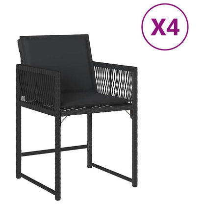 Tuinstoelen 4 st met kussens poly rattan zwart