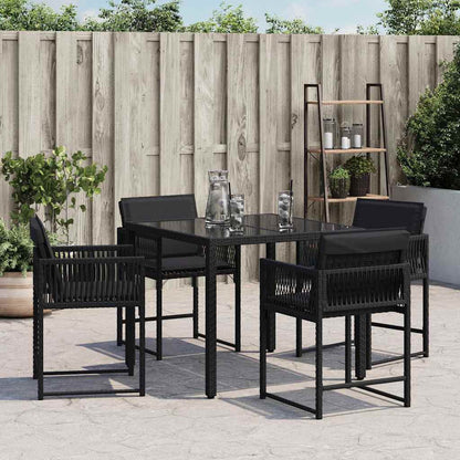 Tuinstoelen 4 st met kussens poly rattan zwart
