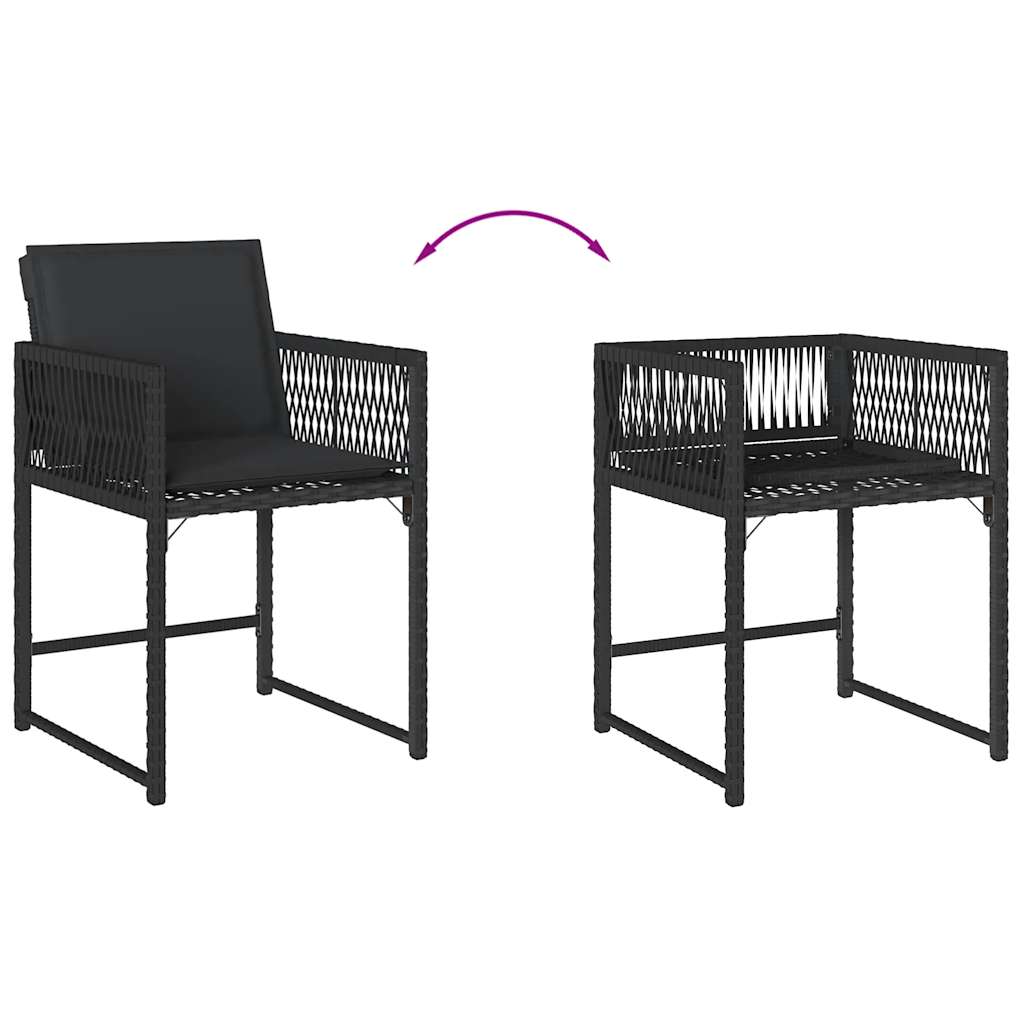 Tuinstoelen 4 st met kussens poly rattan zwart