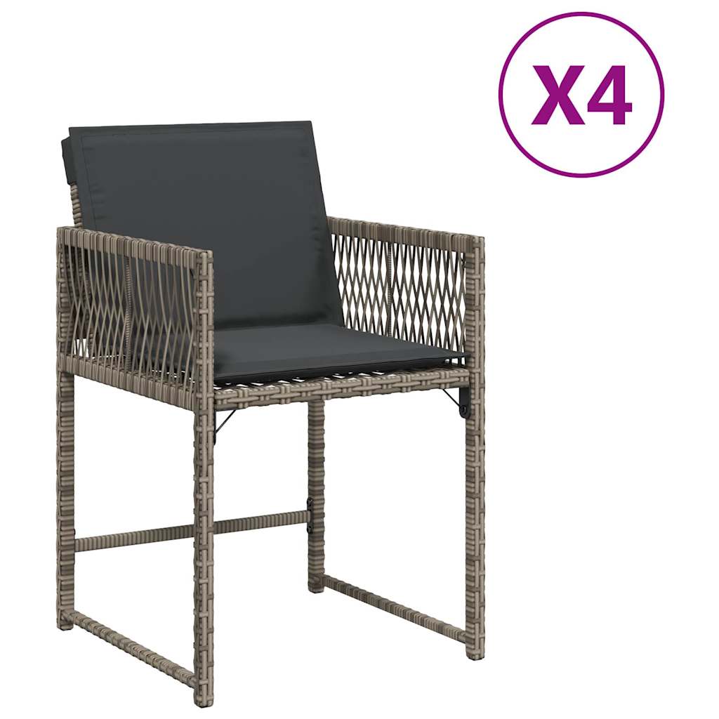 Tuinstoelen 4 st met kussens poly rattan grijs
