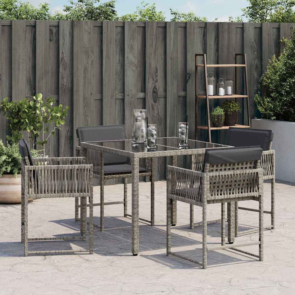 Tuinstoelen 4 st met kussens poly rattan grijs