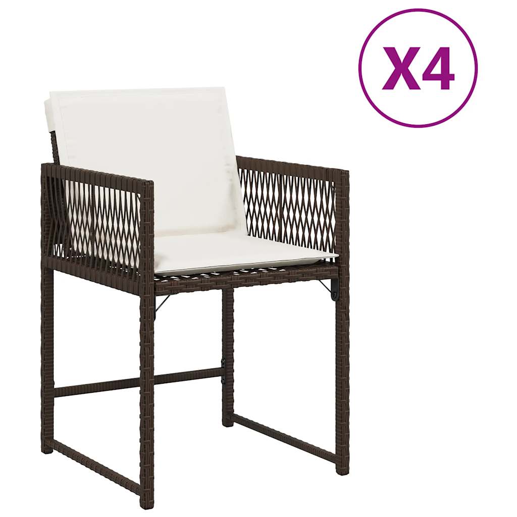 Tuinstoelen 4 st met kussens poly rattan bruin