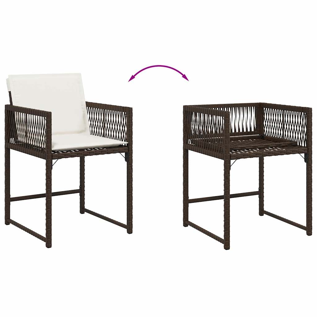 Tuinstoelen 4 st met kussens poly rattan bruin