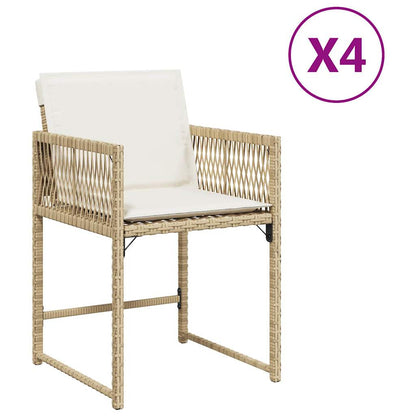 Tuinstoelen 4 st met kussens poly rattan beige