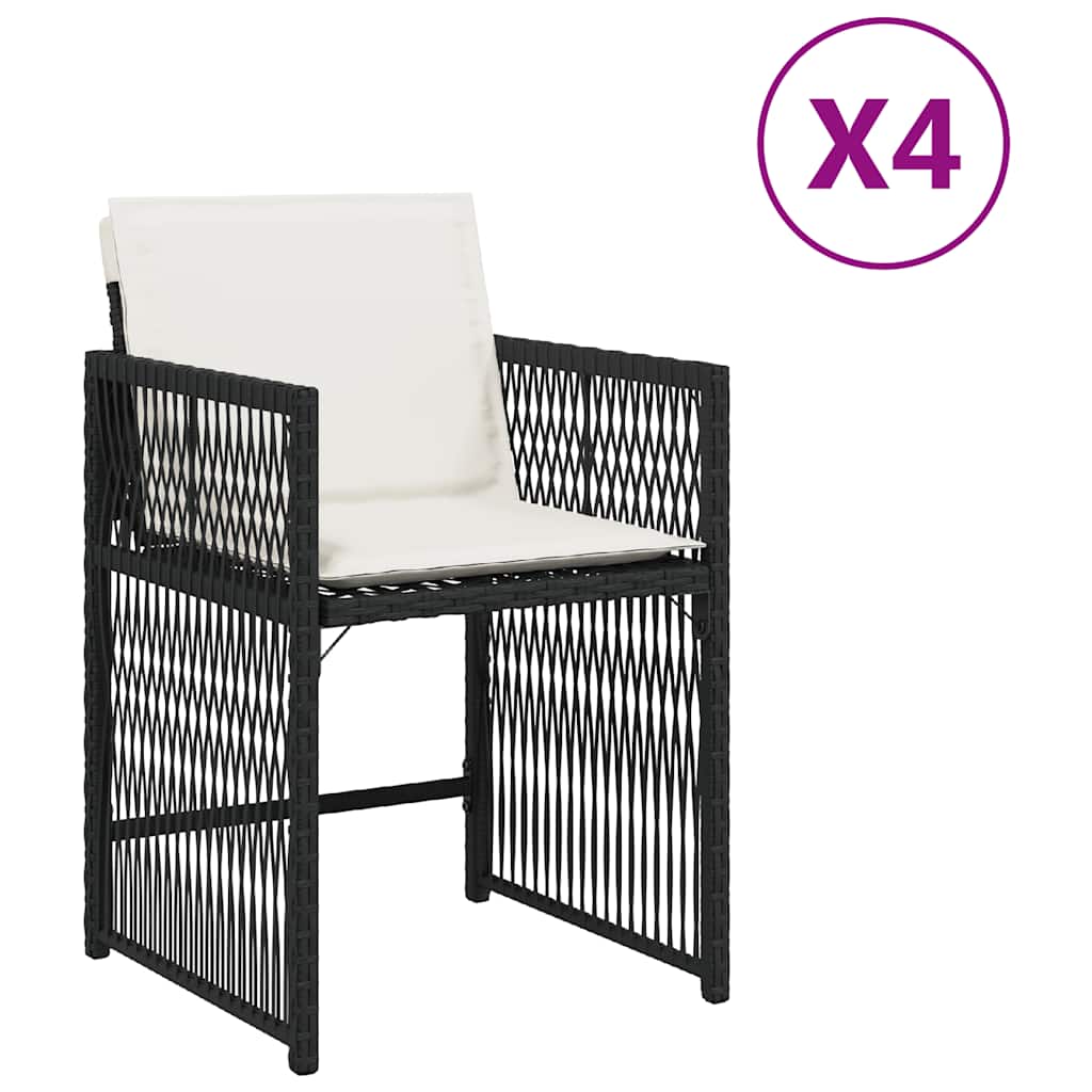 Tuinstoelen 4 st met kussens poly rattan zwart