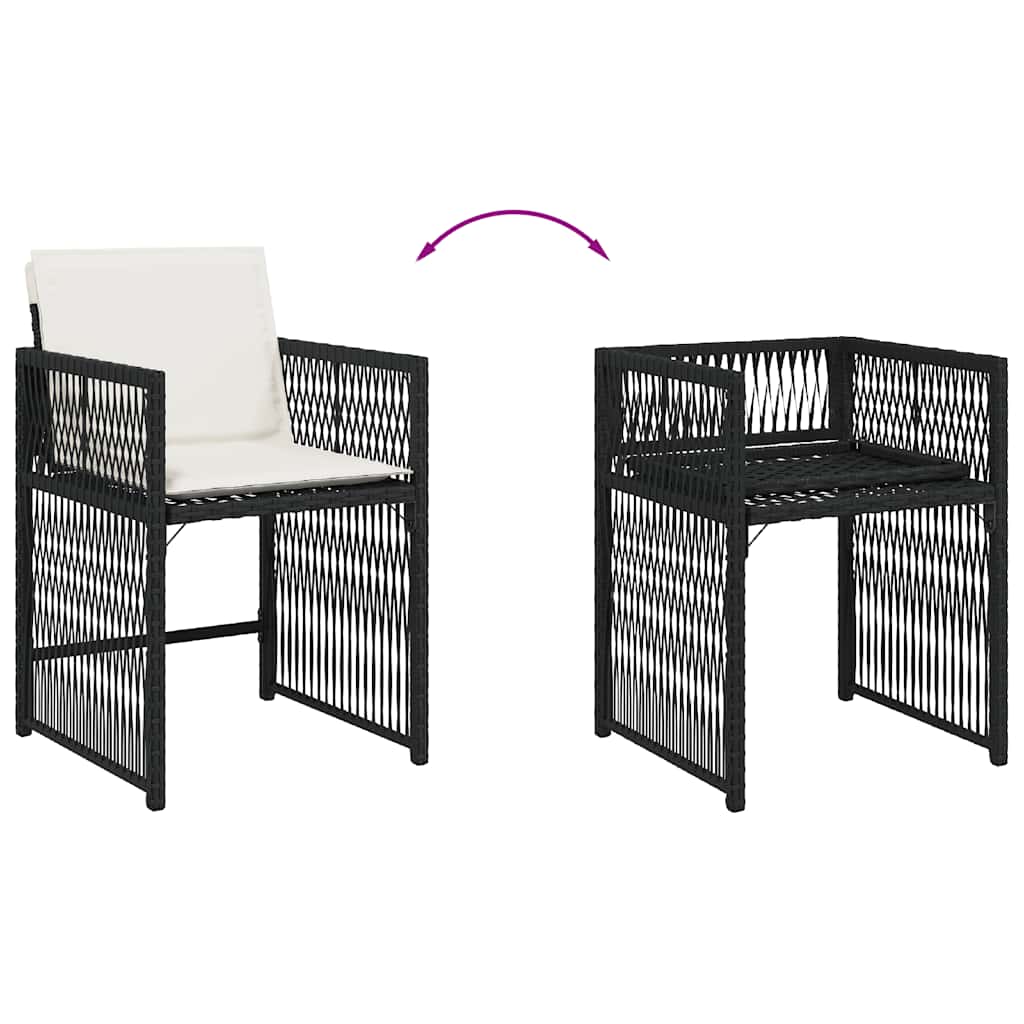 Tuinstoelen 4 st met kussens poly rattan zwart