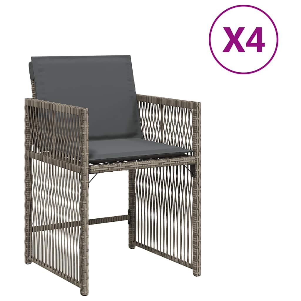Tuinstoelen 4 st met kussens poly rattan grijs