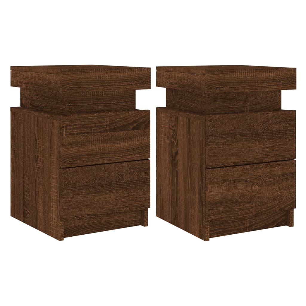 Nachtkastjes met LED 2 st 35x39x55 cm bruin eikenkleur