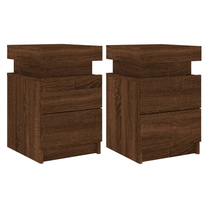 Nachtkastjes met LED 2 st 35x39x55 cm bruin eikenkleur