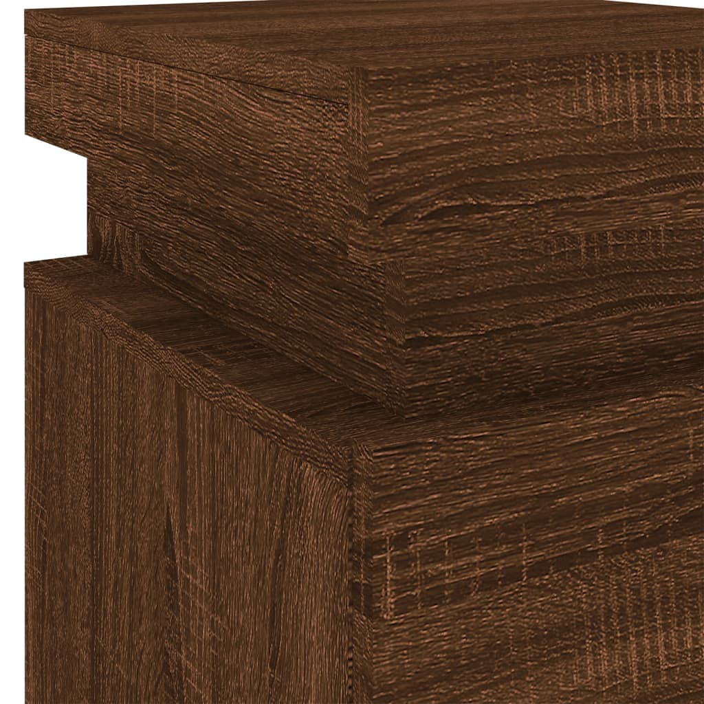 Nachtkastjes met LED 2 st 35x39x55 cm bruin eikenkleur