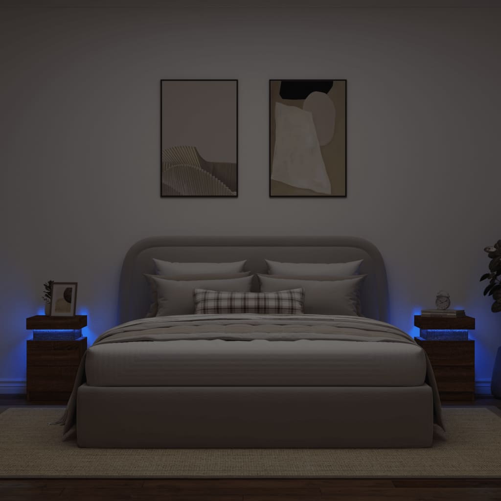 Nachtkastjes met LED 2 st 35x39x55 cm bruin eikenkleur