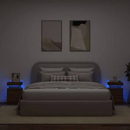 Nachtkastjes met LED 2 st 35x39x55 cm bruin eikenkleur